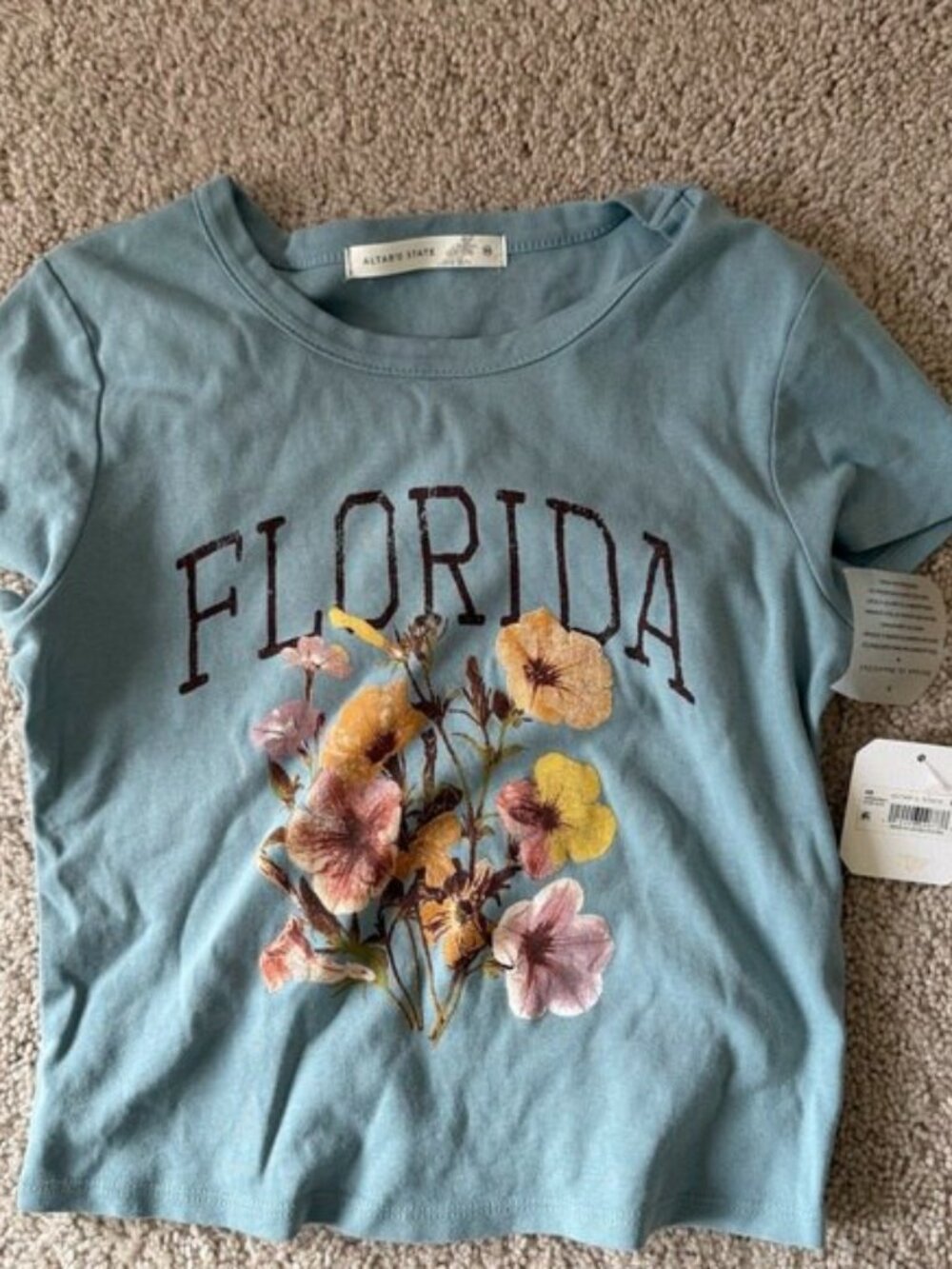 Altar'd State Stone Blue Tee with Floral Graphic